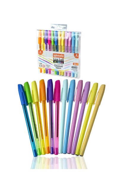 Mynote Set of Ballpoint Pens Lineball 12 Colors 6 Pastel 6 Neon Colors (1 Pc)