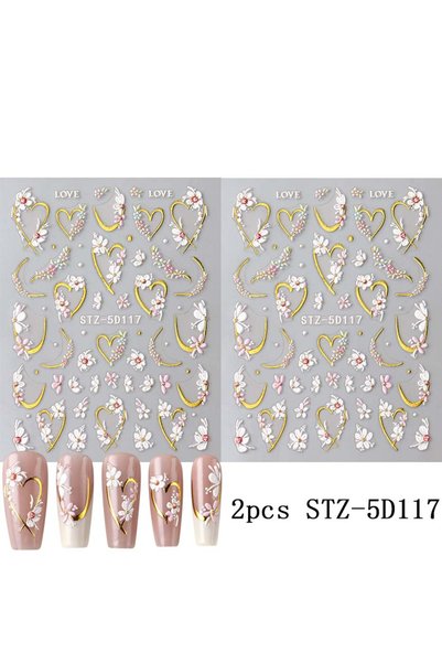 Choice قطعتان من ملصقات الأظافر ثلاثية الأبعاد STZ-5D117 بتصميم زهور ذهبية وق...