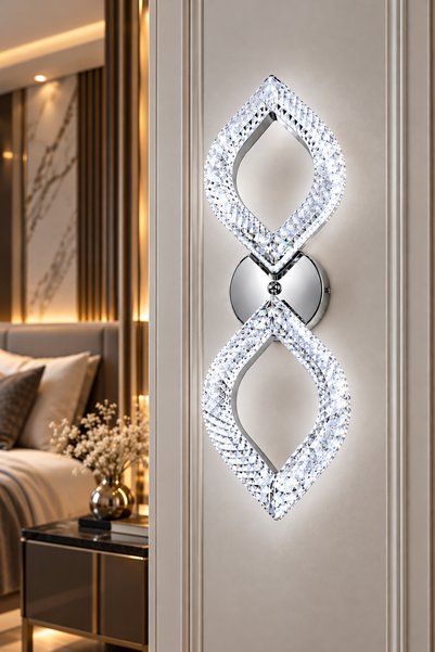 Lüxev Lighting Flora Model İkili Gümüş 3 Renk Modu Kristal Taşlı Salon Mutfak...
