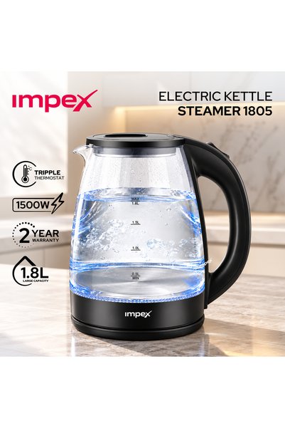 IMPEX Kettle Steamer, 1500W Electric Water Kettle, 360° Rotatable Base, Heat-...