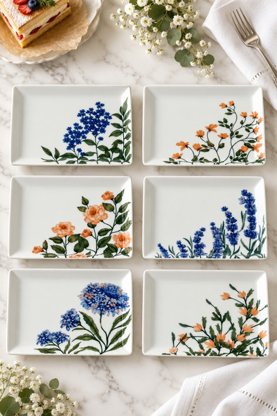 Porland Flower Garden 6 Kişilik Kare Pasta Tabağı 18x13CM 04PPO000225