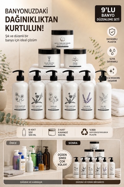 Dem Home 9lu Beyaz Banyo Şişe & Kavanoz Seti 500 ml