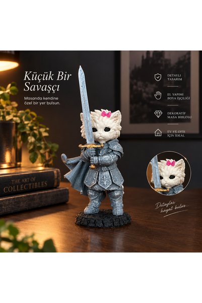 SZD Design Knight Cat Kedi Şövalye Kedi Savaşçı Figürü - Trend Viral Masa Üst...