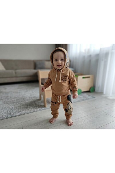 Murat Baby طقم بنطلون رياضي مطبوع عليه رسوم كرتونية بغطاء للرأس مكون من قطعتي...