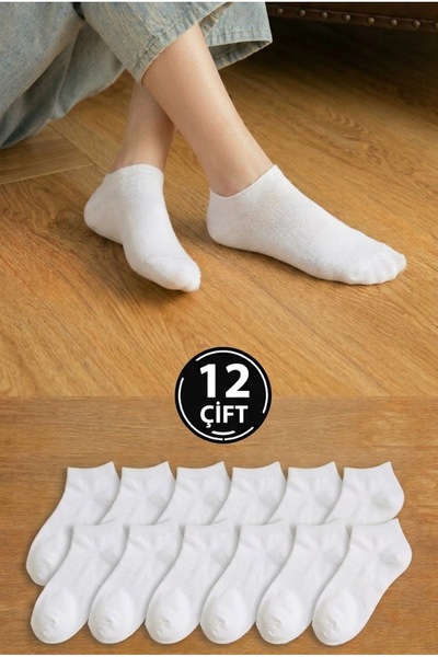 KZS Collection 12 Çift Ekonomik Paket Beyaz Patik Çorap – Kadın Erkek Unisex,...