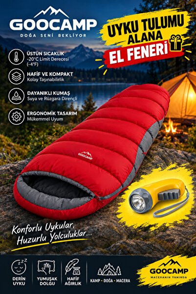 Goocamp Kırmızı -14,3° Mumya Tipi Uyku Tulumu 220x80x55cm