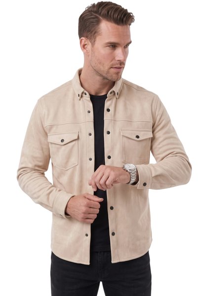 DeepSEA Erkek Krem Kırışmayan Süet Kumaş ÇıtÇıtlı Cepli Slim Fit Mevsimlik Gömlek 2302329