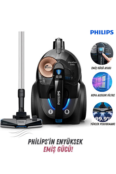 Philips Marathon Daily Torbasiz Elektrikli Süpürge, 750W, PowerCyclone 8, Alerji Kilit Sistemi
