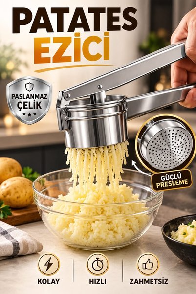 Kitchen Beauty Paslanmaz Çelik Patates Ezici Büyük Hazneli | Patates Ezici Pü...
