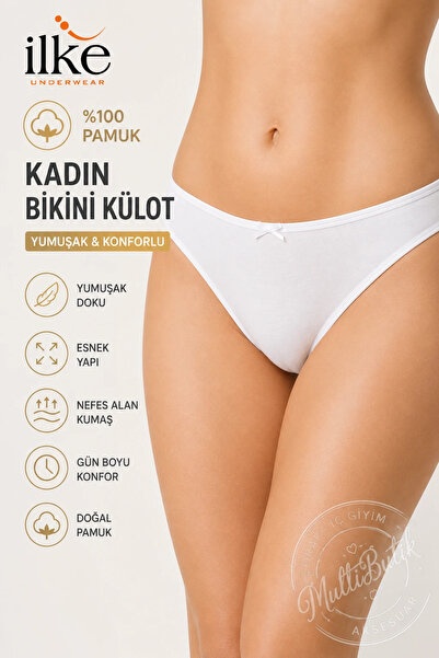 MultiButik İlke 100% Cotton Women's Panties – Pack of 2-White - L
