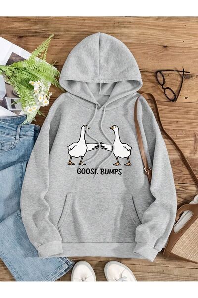 Mythologie 3 Yarn Goose Bumps Ducks Winter Thick Sweatshirt - Gray Printed Ov...