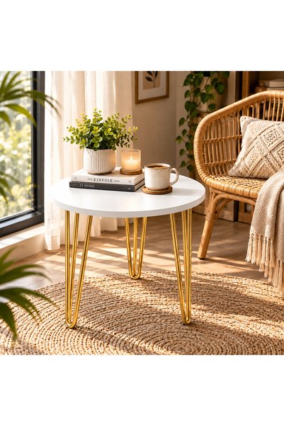 N.zone Modern Round Side Table with Elegant Slim Iron Legs – Practical and Ve...