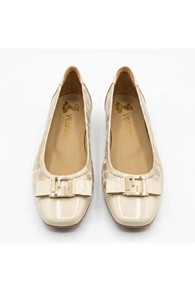 Venüs Women's Leather Daily Ballet Flats 26Y 2511108Y Beige Crocodile - Gold ...