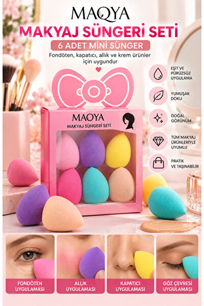 MAQYA KOZMETİK Puff Puff Sponge Ultra Soft Detention Makeup Sponges 6 Mini Ma...