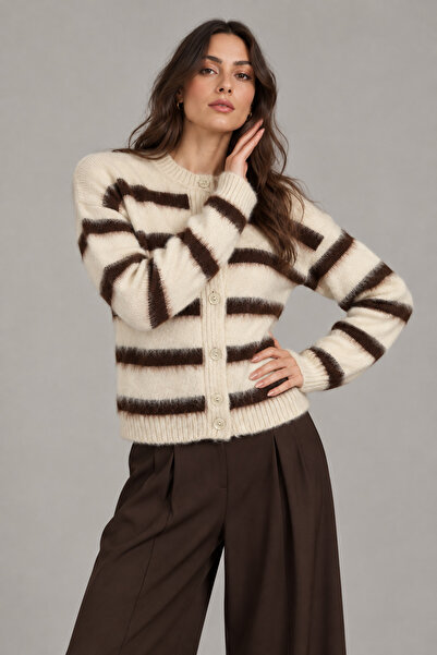 Trend Kapında Ryvan Women's Striped Buttoned Soft Textured Knitwear Cardigan