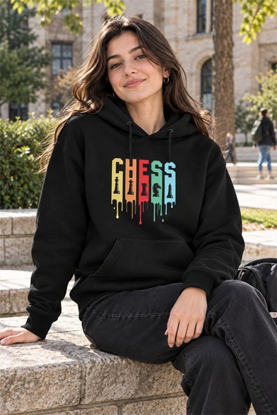 Satranç Medya Unisex Siyah Satranç Hoodie