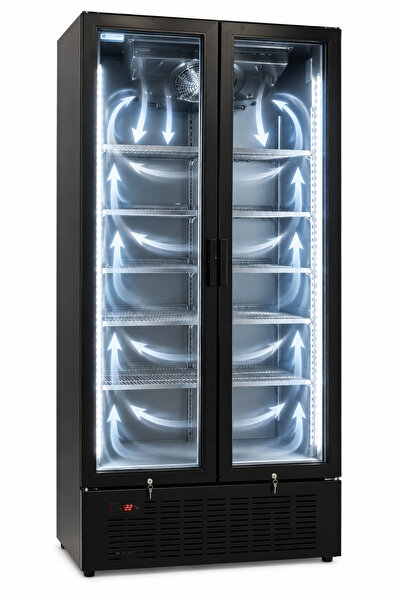 DuyguCool DT-900 Black Serisi Dijital Göstergeli Yan LEDli Çift Kapılı Dik Me...