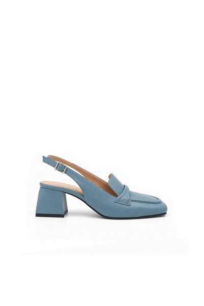 Folle Kot Mavisi Hakiki Deri Slingback Topuklu Ayakkabı – 5 cm Kalın Topuklu ...