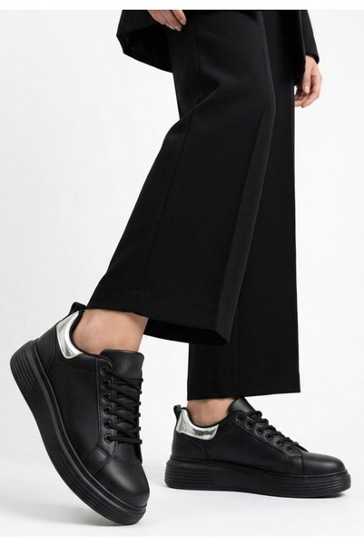 Generic Brand Sofio Black Skin Lace-Up Sneakers