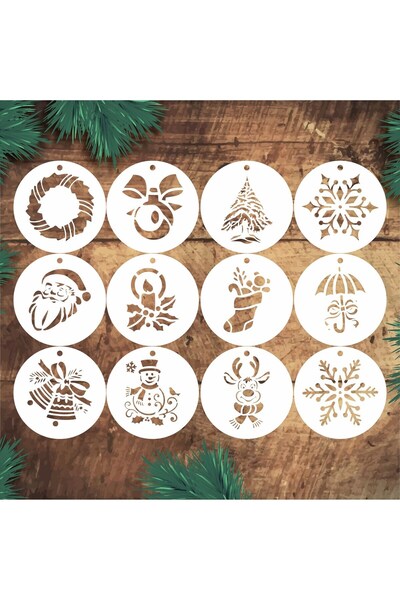 Stencil tasarım Stencil Tasarım S266-SET17 10x10 cm 12 lİ Yeniyıl stencil set...