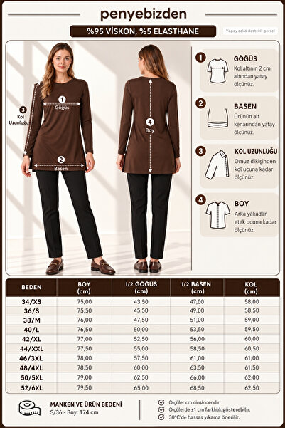 penyebizden Women's Viscose Full Lycra Tunic-Brown
