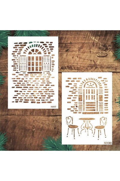 Stencil tasarım 15x20cm İkili stencil seti NO:11- Dekoratif Duvar Ve Eşya Boy...