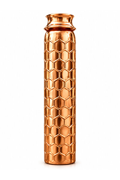 AURA COPPER Copper Water Bottle 500–600 ml with Geometric and Forged Patterns