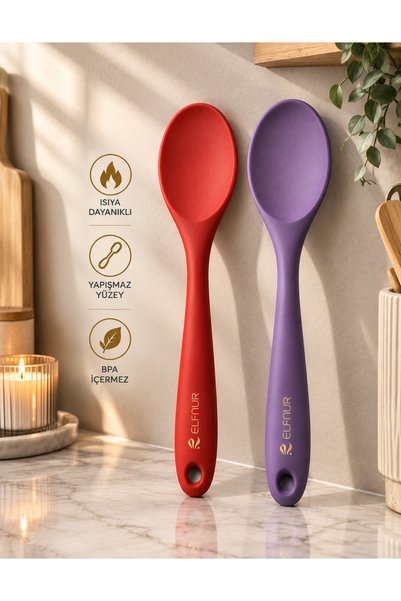 elfnur 2 Adet SERT Uçlu Isıya Dayanıklı Yanmaz Yapışmaz  28 Cm Silikon Yemek ...