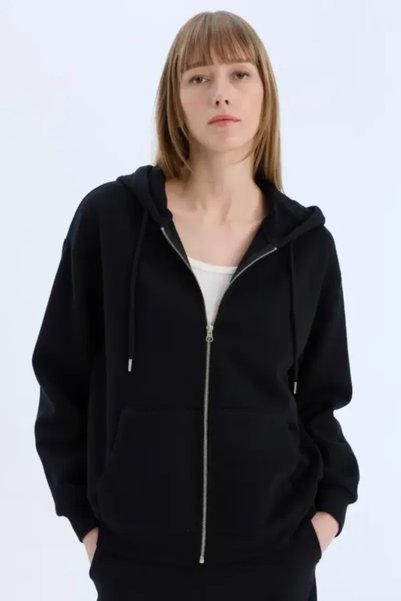 DeFacto Jachetă pentru bărbați, neagră, cu glugă, Relax Fit D8717AX/BK81