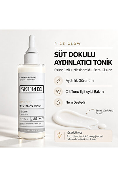 Skin401 Rice Glow Milky Toner 200 ml – Milk Textured Moisture and Radiance Toner, Rice Extract, Niacinamide, Pre-Makeup Care