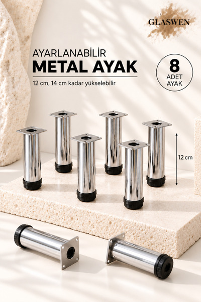 GLASWEN 8 bucăți din metal, reglabile, 12 cm, picior de susținere cromat pent...