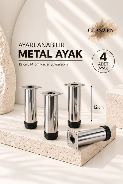 GLASWEN 4 bucăți picioare de susținere din metal reglabile de 12 cm cromate p...