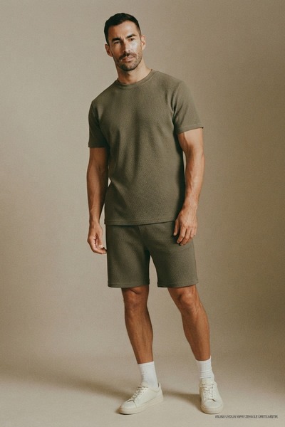 Maccali Men's Trend Cotton Waffle Fabric Khaki T-Shirt