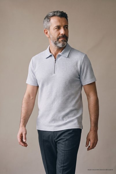 Maccali Tricou albastru deschis pentru bărbați, cu textură tip waffle, cu fer...