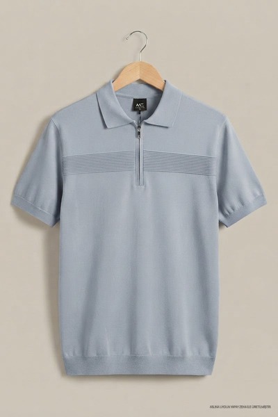 Maccali Tricou tricotat cu guler polo Trend Blue pentru bărbați