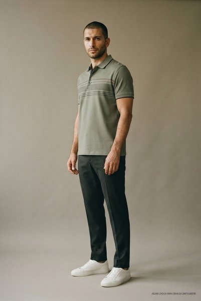 Maccali Tricou cu guler polo verde confortabil pentru bărbați, bumbac în cu m...