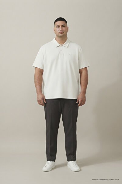 Maccali Men's Large Size Loose Basic White Polo Neck T-Shirt