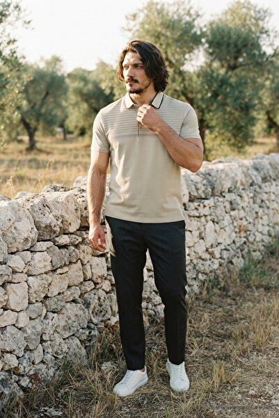 Maccali Ανδρικό μπλουζάκι με μοτίβο Basic Plus Size με κοντό μανίκι μπεζ μπεζ