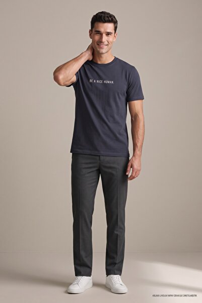 Maccali Tricou pentru bărbați, albastru marin, cu imprimeu „Be A Nice Human”,...