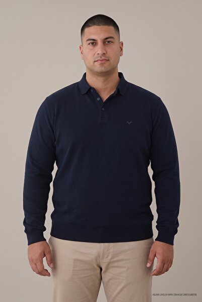 Maccali Ανδρικό μακρυμάνικο μπλουζάκι Basic Polo σε μεγάλο μέγεθος, σκούρο μπλε