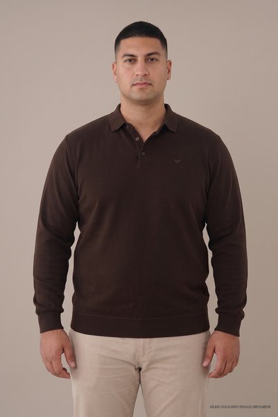 Maccali Pulover cu guler polo maro închis pentru bărbați, mărime mare, iarnă