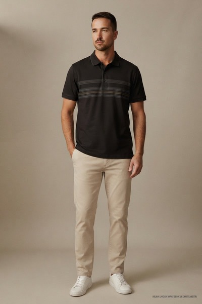 Maccali Ανδρικό μπλουζάκι Comfort Fit Με σχέδιο μαύρο με λαιμόκοψη πόλο