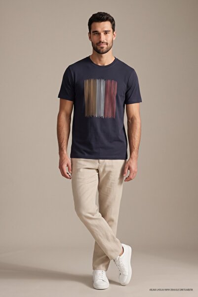 Maccali Tricou pentru bărbați, din bumbac imprimat premium, cu gât crew, alba...