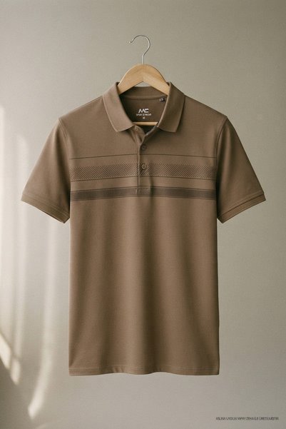 Maccali Tricou maro pentru bărbați, cu bandă la piept, tricotat, cu guler polo