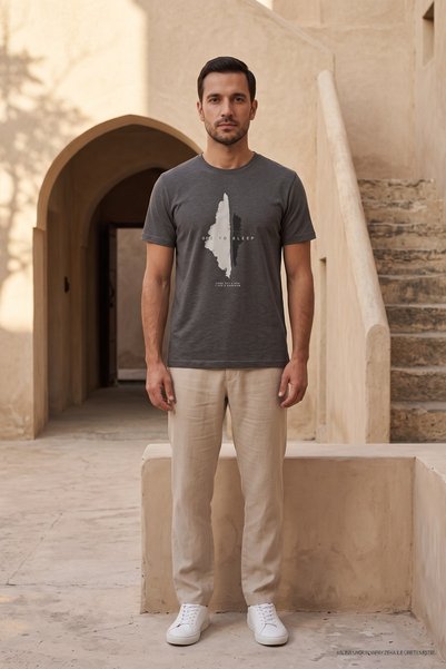 Maccali Tricou pentru bărbați, gri închis, cu imprimeu cu model abstract, cu gât rotund și croială lejeră