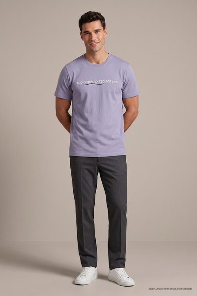 Maccali Tricou liliac pentru bărbați, cu imprimeu Too Complicated, cu gât tur...