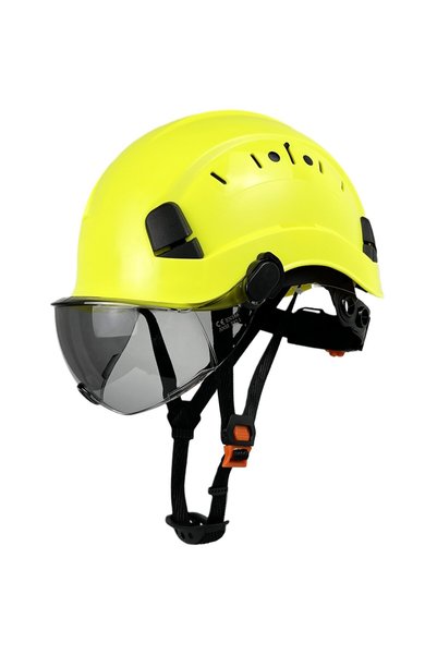choice2 FL Yellow SV CE Construction Safety Helmet With Goggles Visor ABS Har...
