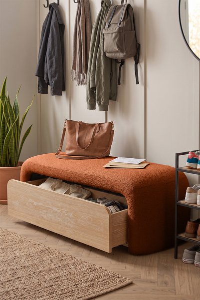 Eymense Luna Modern Çekmeceli Depolama Alanlı Bench Puf Kiremit