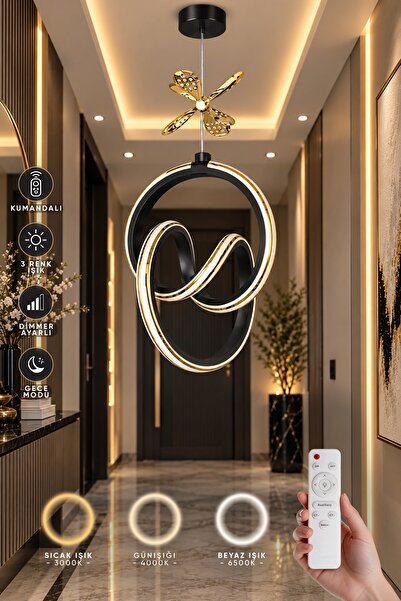 Elektroyou Yaren Siyah Kumandalı 3 Renk LED Gold Çizgili Kelebek Detaylı Sark...