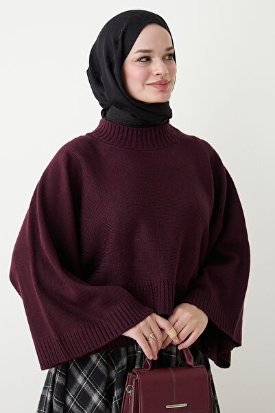 InStyle Kurzer, bordeauxroter Strickpullover mit weiten Ärmeln